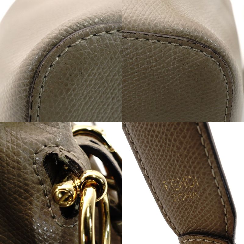 FENDI Montrezor Mini Greige Shoulder Bag Leather 2-Way FF Logo 7-10-094