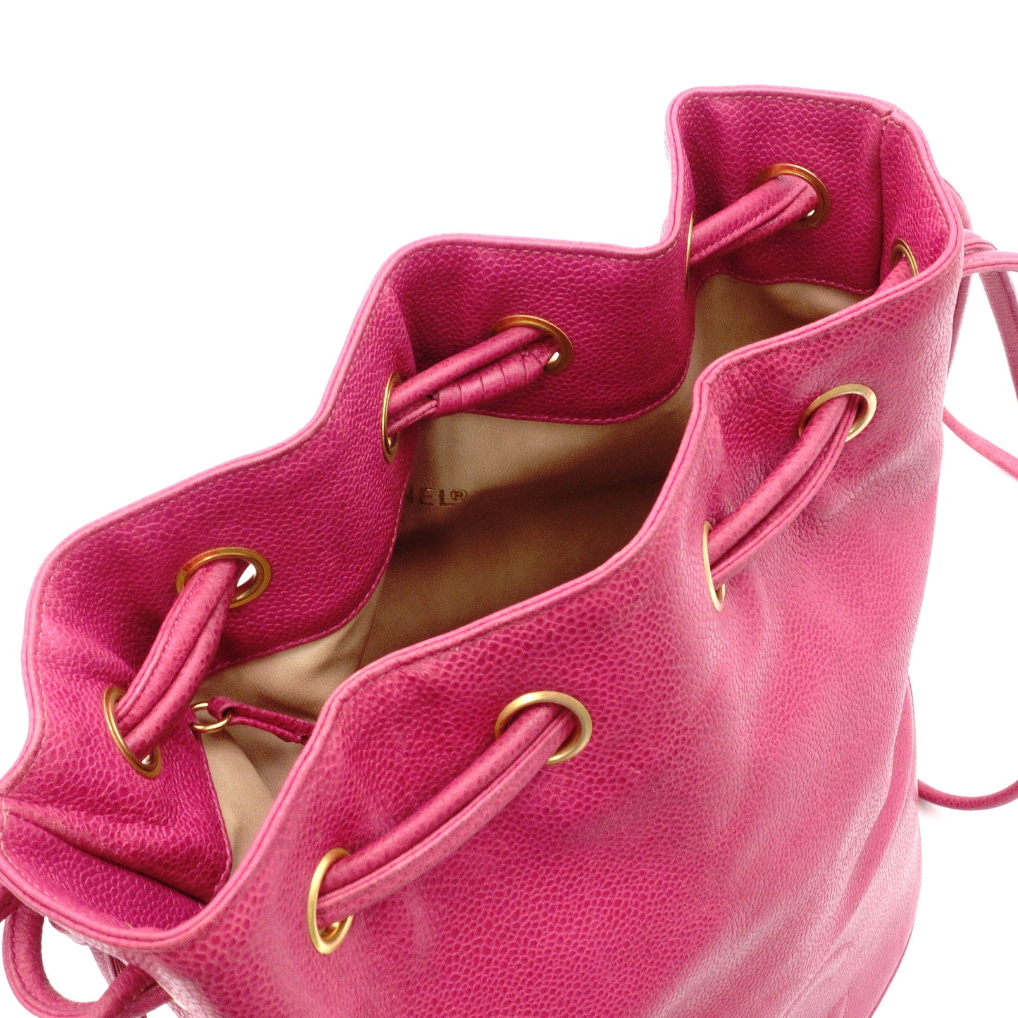 CHANEL Caviar Skin Bucket Bag, Shoulder Bag, Leather, Pink, Gold Hardware, Drawstring Bag