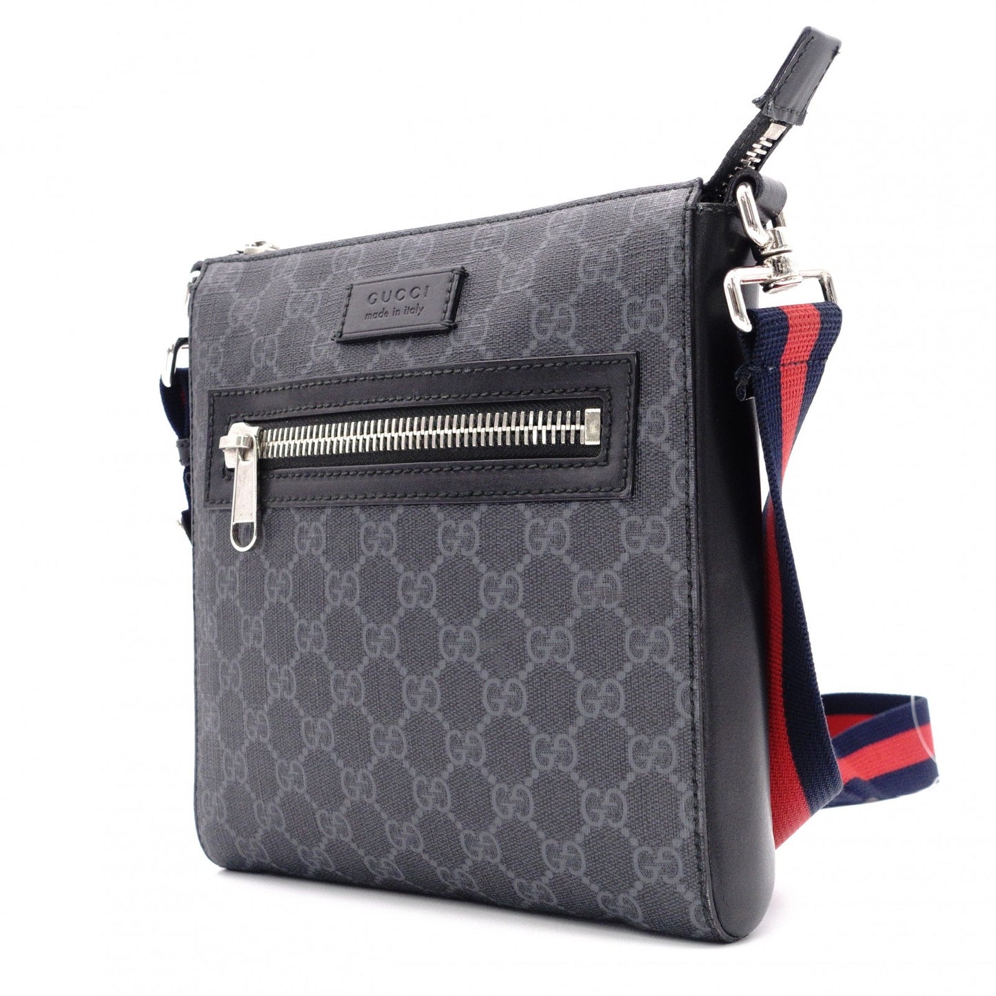 GUCCI GG Supreme Shoulder Bag, PVC/Leather, Grey, GG Logo, Men’s Crossbody Bag