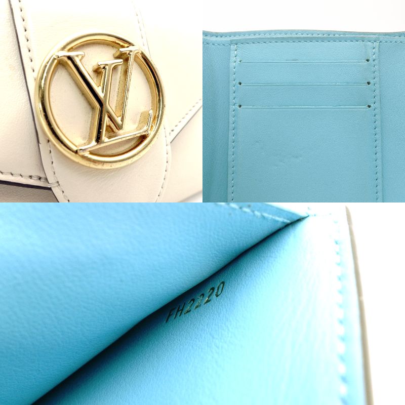 LOUIS VUITTON Pont Neuf Compact White Leather White LV Logo Gold Hardware R8020159
