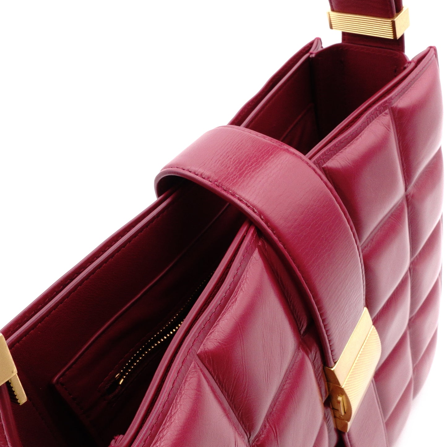 BOTTEGAVENETA Shoulder Bag, Leather, Bordeaux, Maroon, Gold Hardware, Single-Shoulder