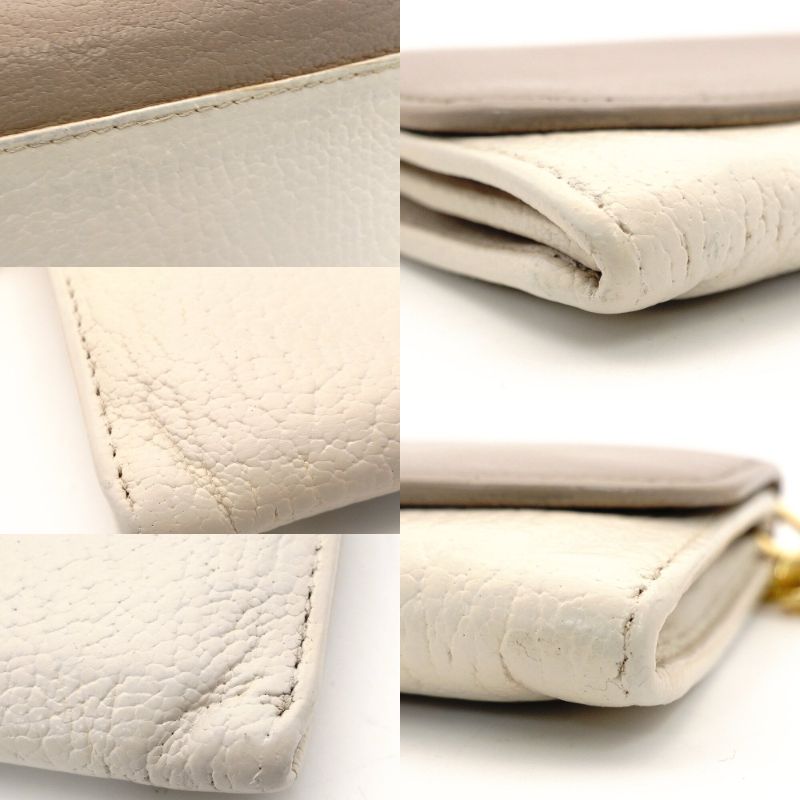 Miu Miu Chain Wallet Shoulder Bag Beige × Off-White Leather Logo 7-9-627