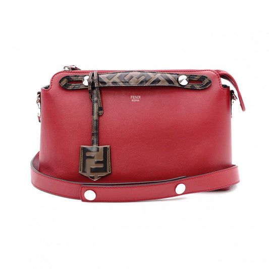 FENDI Zucca By the Way Handbag, Leather, Red, 2-way Crossbody Bag with Charm