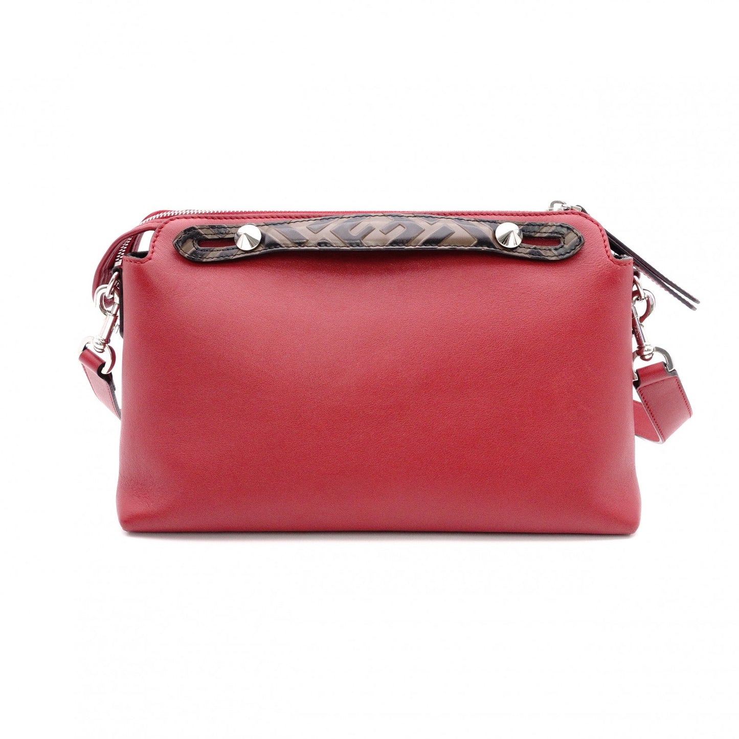FENDI Zucca By the Way Handbag, Leather, Red, 2-way Crossbody Bag with Charm
