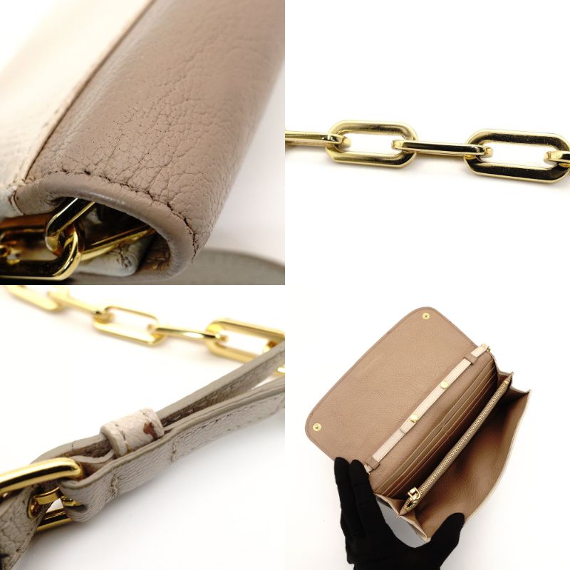 Miu Miu Chain Wallet Shoulder Bag Beige × Off-White Leather Logo 7-9-627