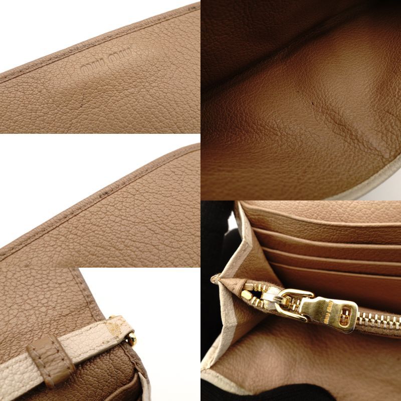 Miu Miu Chain Wallet Shoulder Bag Beige × Off-White Leather Logo 7-9-627