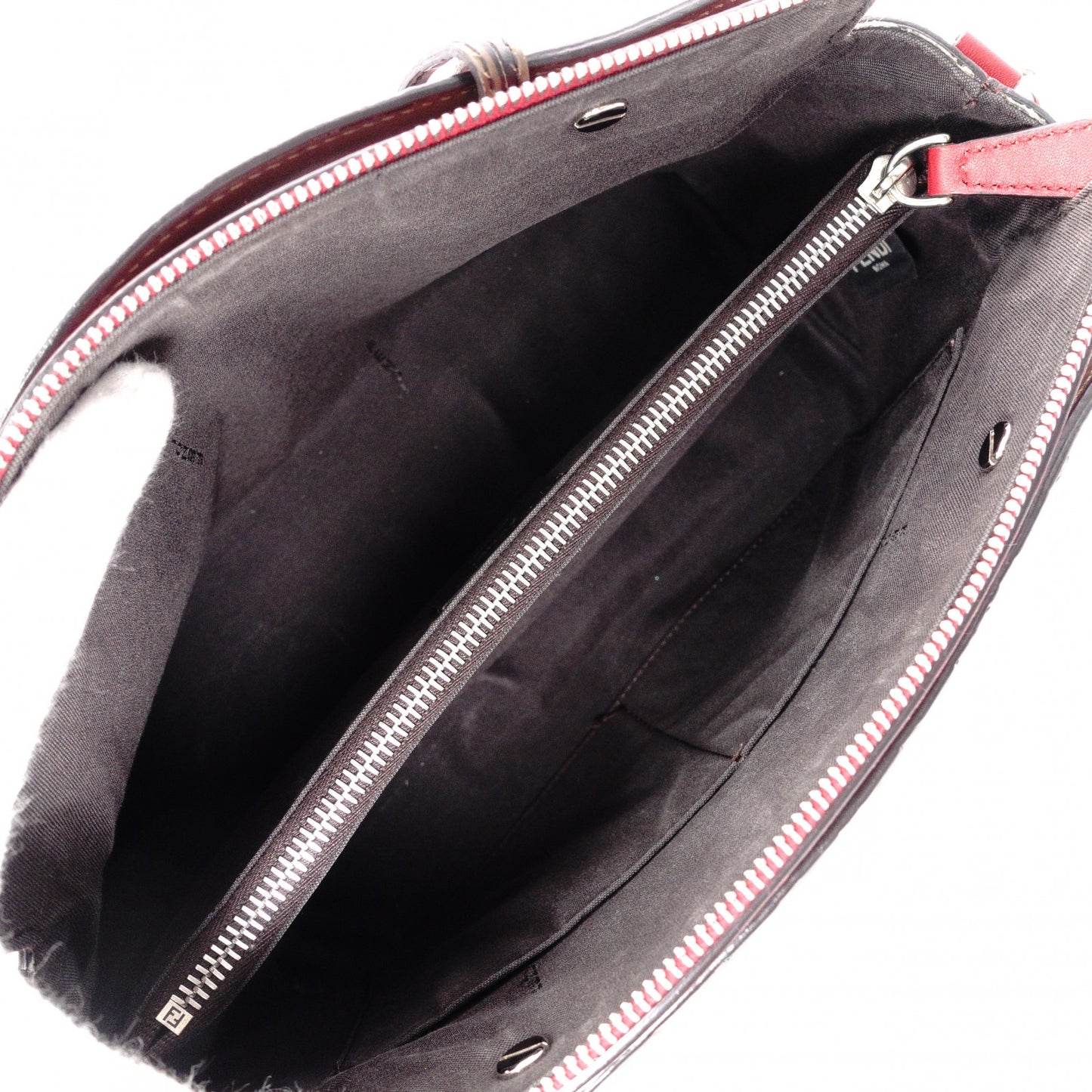 FENDI Zucca By the Way Handbag, Leather, Red, 2-way Crossbody Bag with Charm
