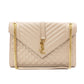 SAINT LAURENT Quilted Envelope Shoulder Bag, Leather, Beige, Gold Hardware, YSL Crossbody