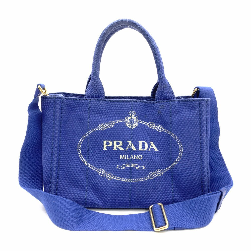 PRADA Canapa Tote BN2439 Canvas 2-Way Blue Handbag Shoulder Bag Gold Hardware Blue R8020071