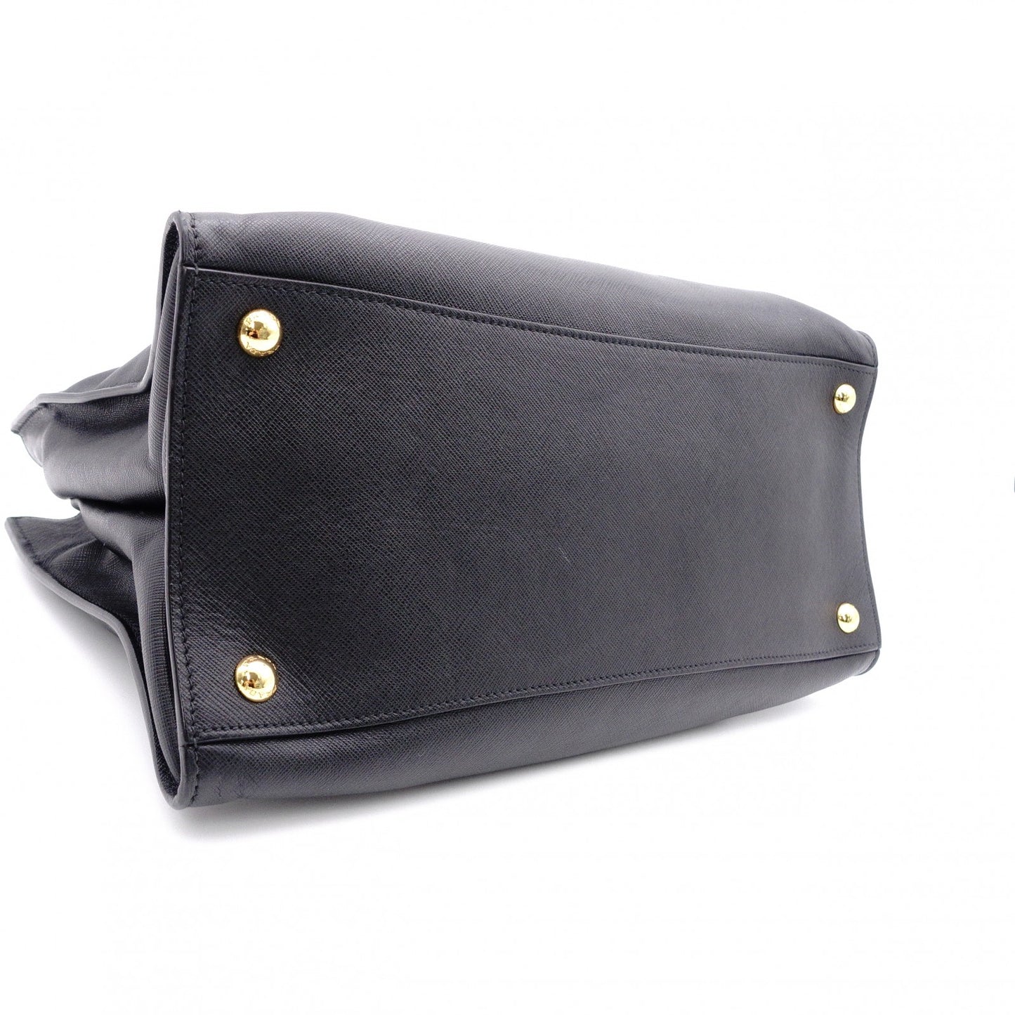 PRADA Handbag, Leather, Black, Saffiano Leather, 2-Way, Gold Hardware