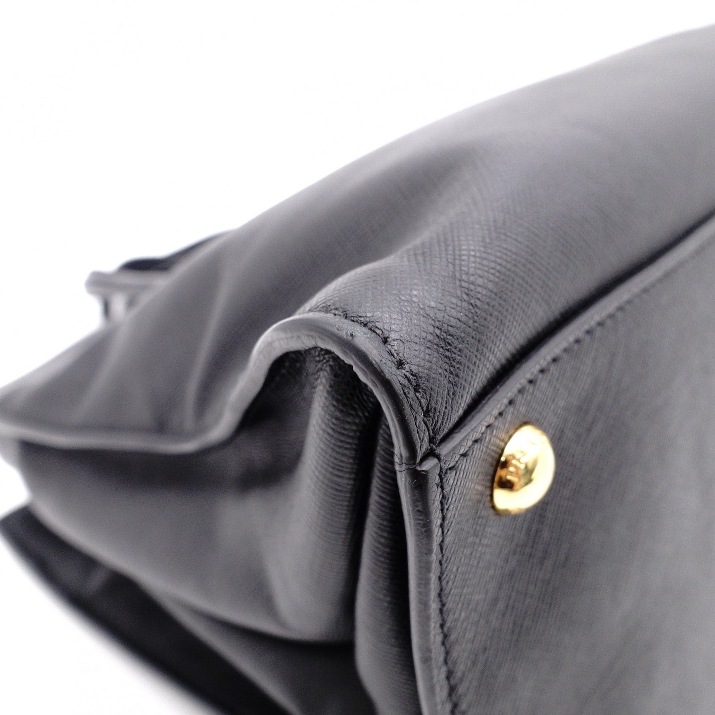 PRADA Handbag, Leather, Black, Saffiano Leather, 2-Way, Gold Hardware