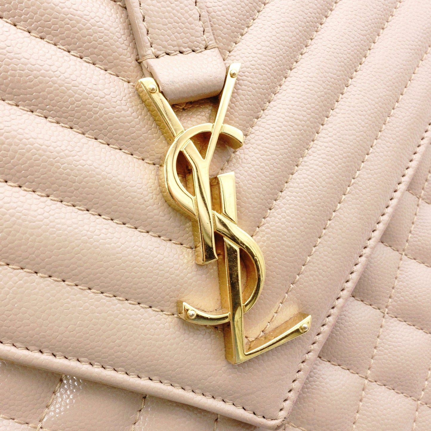 SAINT LAURENT Quilted Envelope Shoulder Bag, Leather, Beige, Gold Hardware, YSL Crossbody