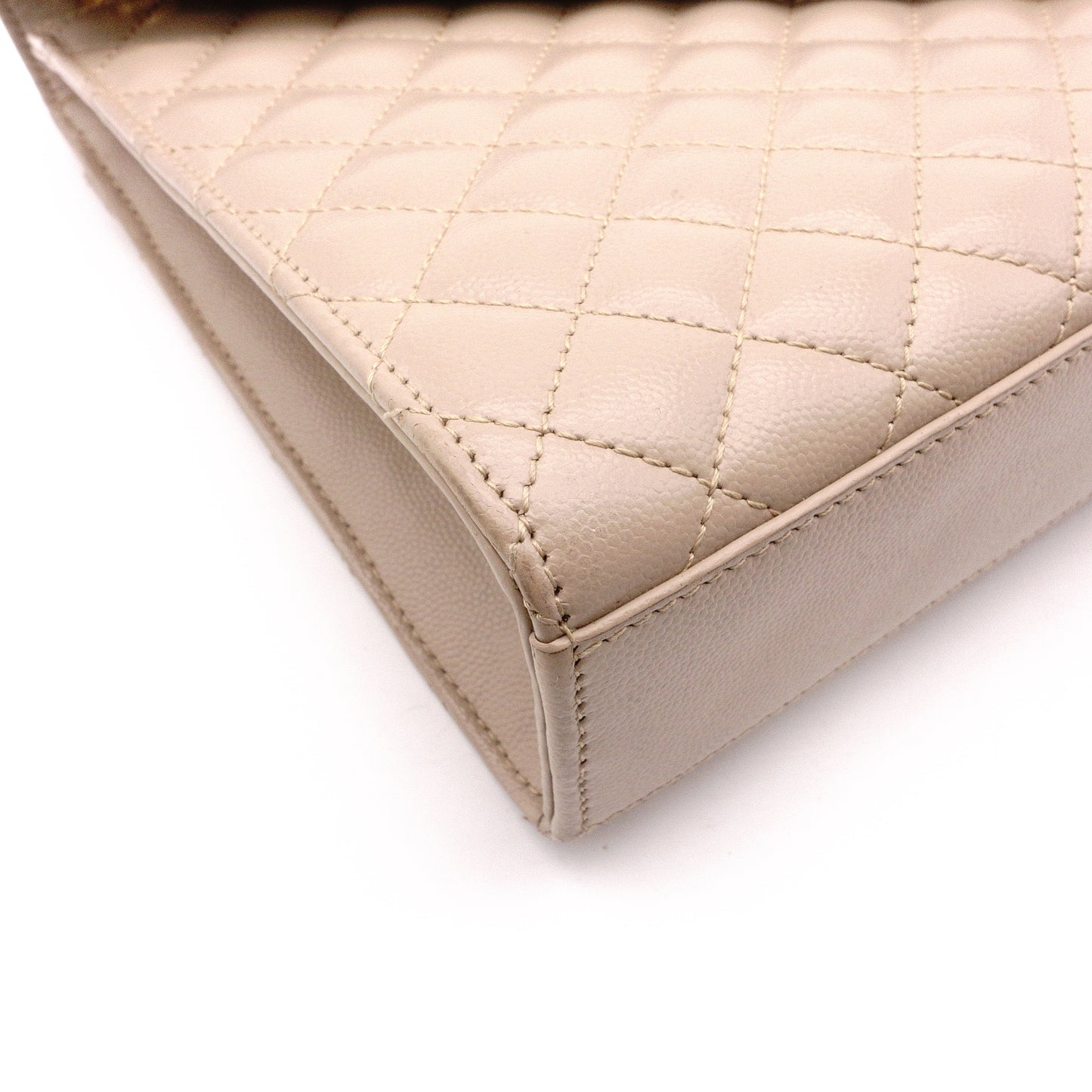 SAINT LAURENT Quilted Envelope Shoulder Bag, Leather, Beige, Gold Hardware, YSL Crossbody