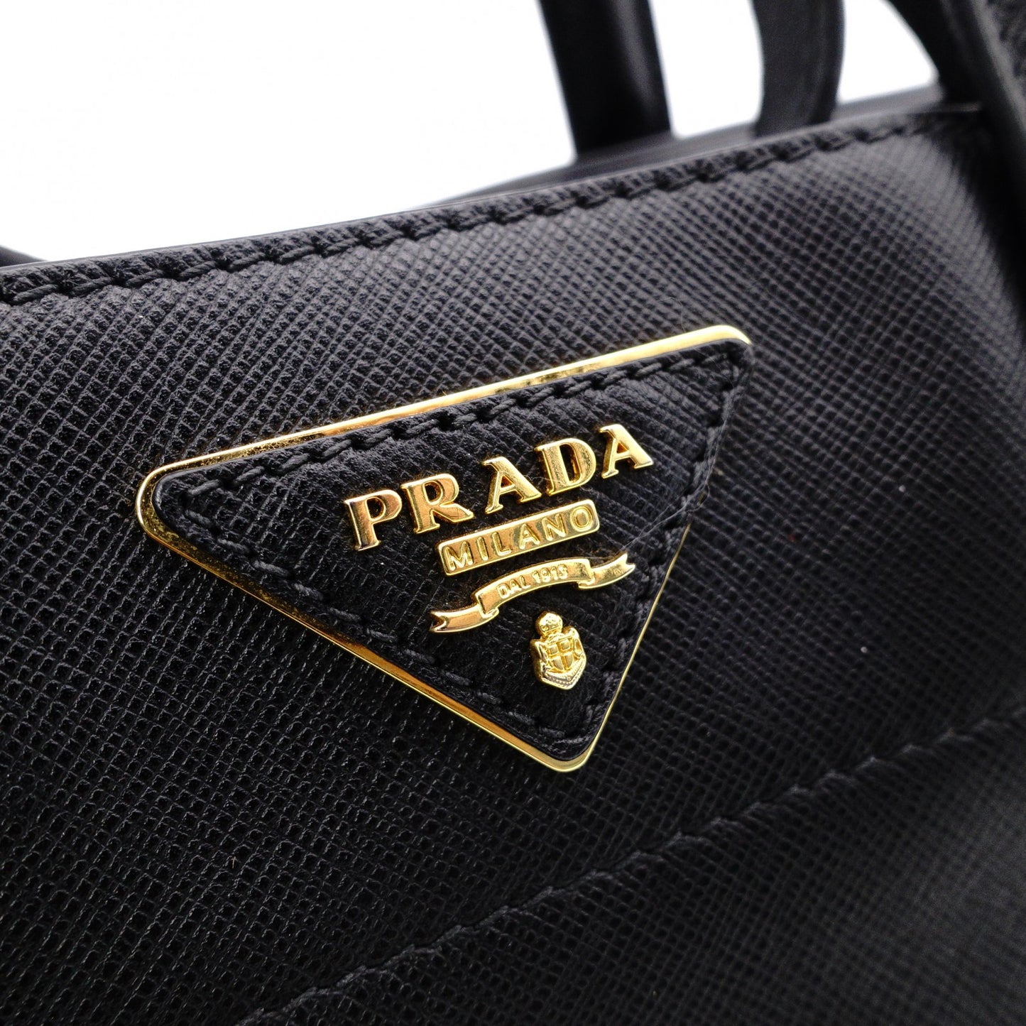 PRADA Handbag, Leather, Black, Saffiano Leather, 2-Way, Gold Hardware