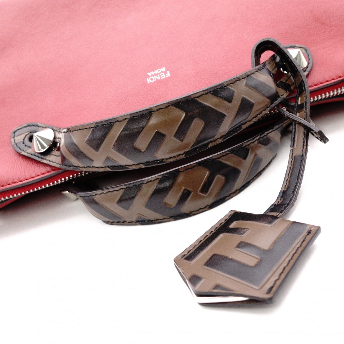 FENDI Zucca By the Way Handbag, Leather, Red, 2-way Crossbody Bag with Charm