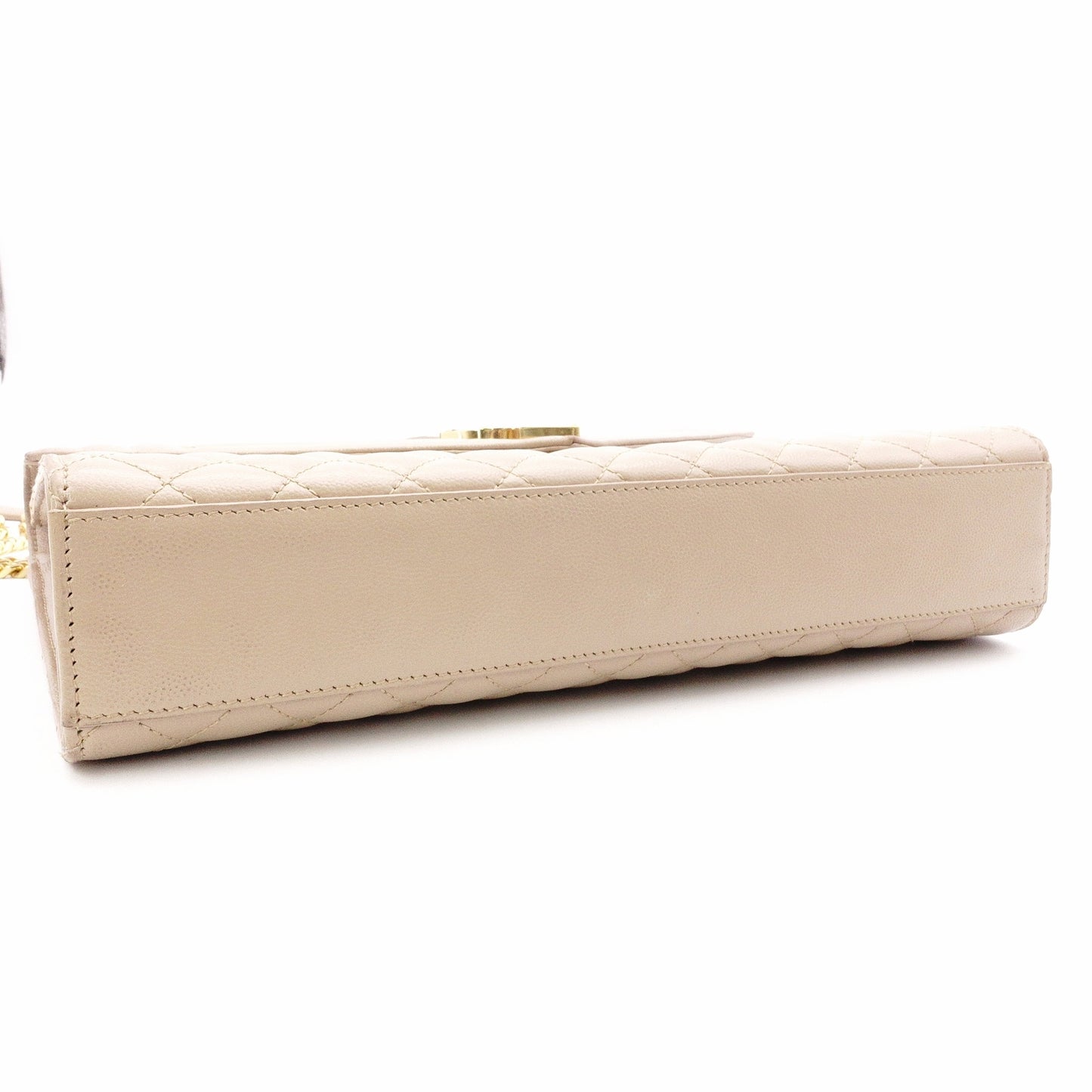 SAINT LAURENT Quilted Envelope Shoulder Bag, Leather, Beige, Gold Hardware, YSL Crossbody
