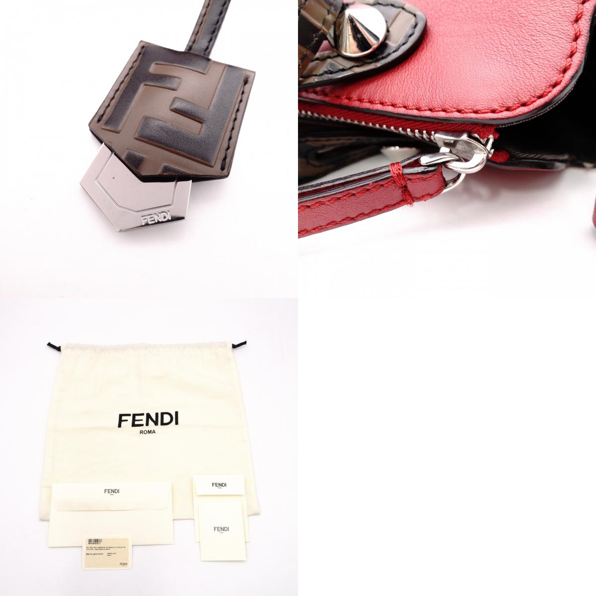 FENDI Zucca By the Way Handbag, Leather, Red, 2-way Crossbody Bag with Charm