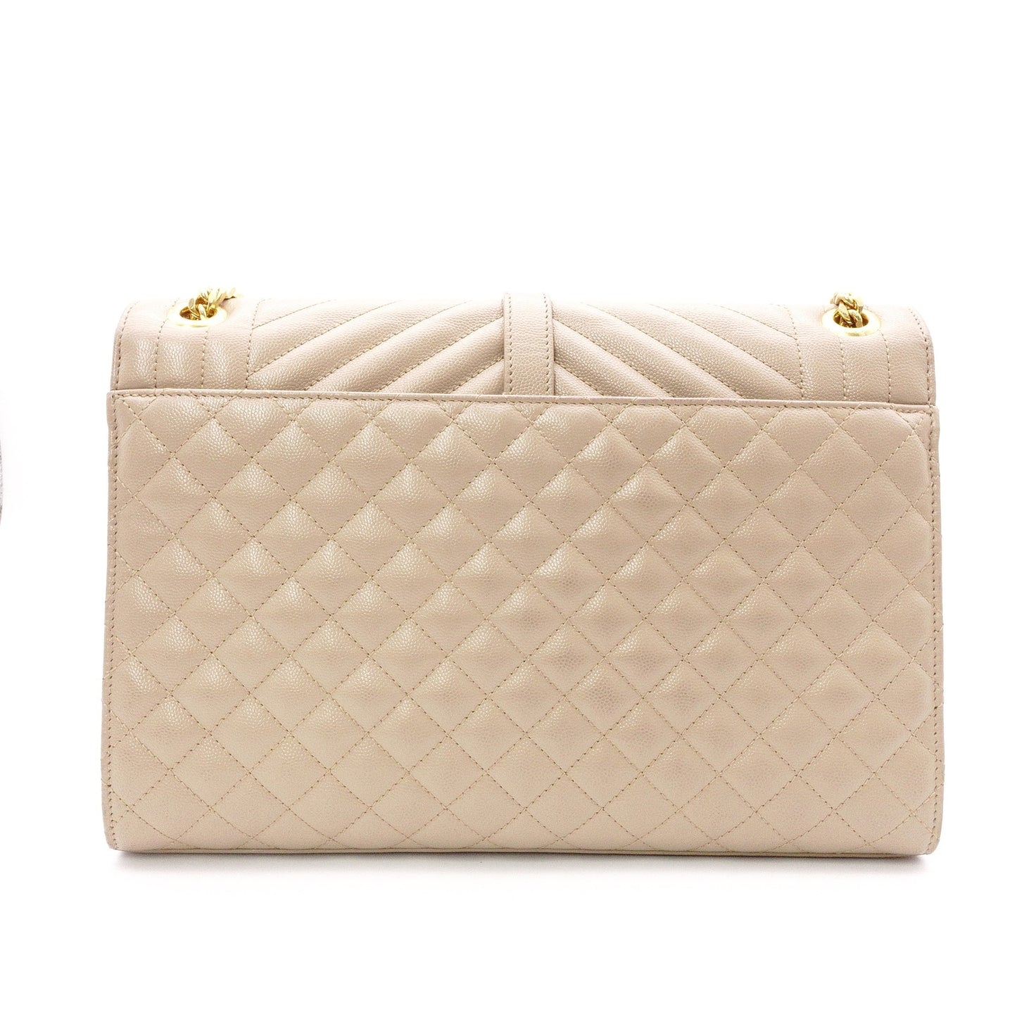 SAINT LAURENT Quilted Envelope Shoulder Bag, Leather, Beige, Gold Hardware, YSL Crossbody