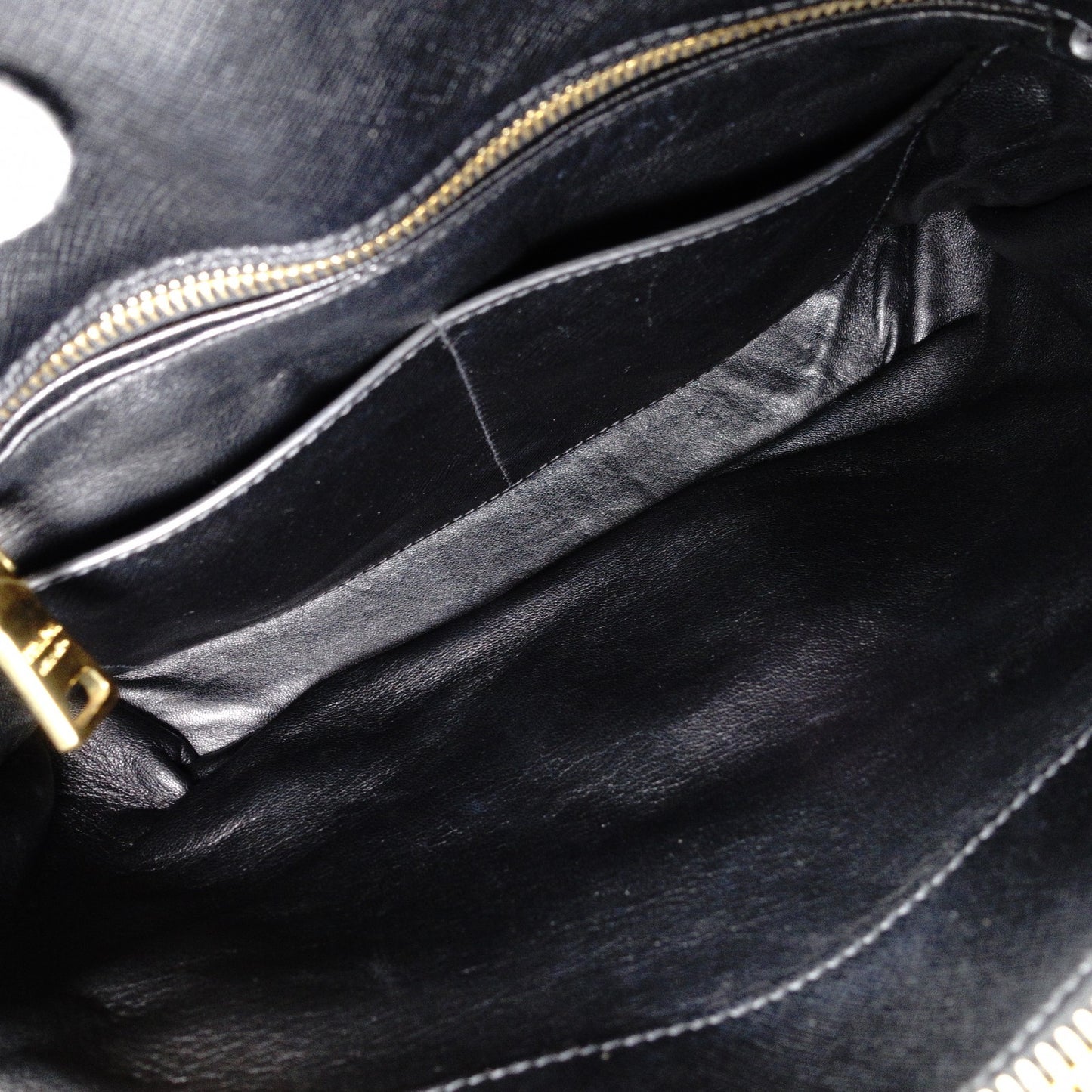 PRADA Handbag, Leather, Black, Saffiano Leather, 2-Way, Gold Hardware