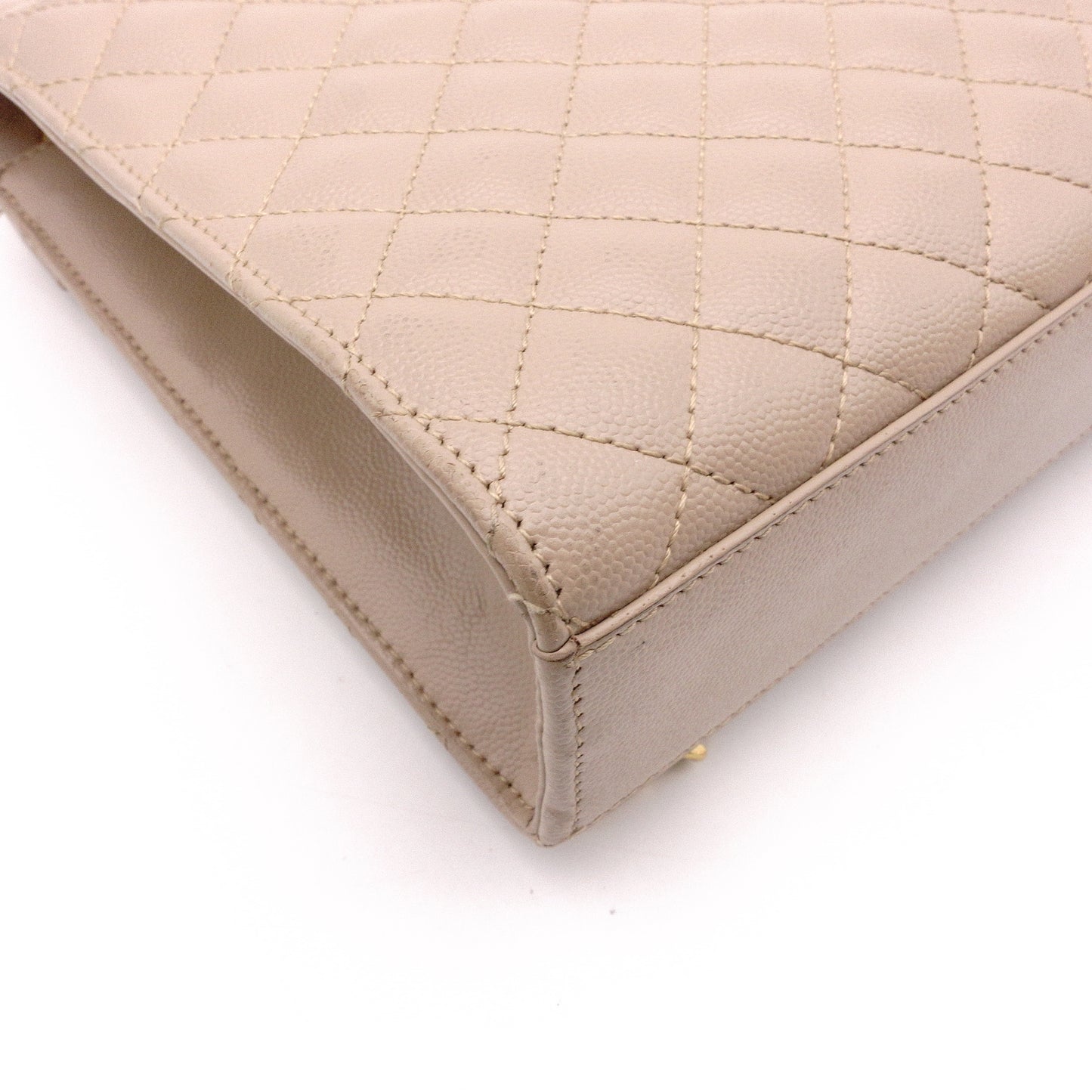 SAINT LAURENT Quilted Envelope Shoulder Bag, Leather, Beige, Gold Hardware, YSL Crossbody