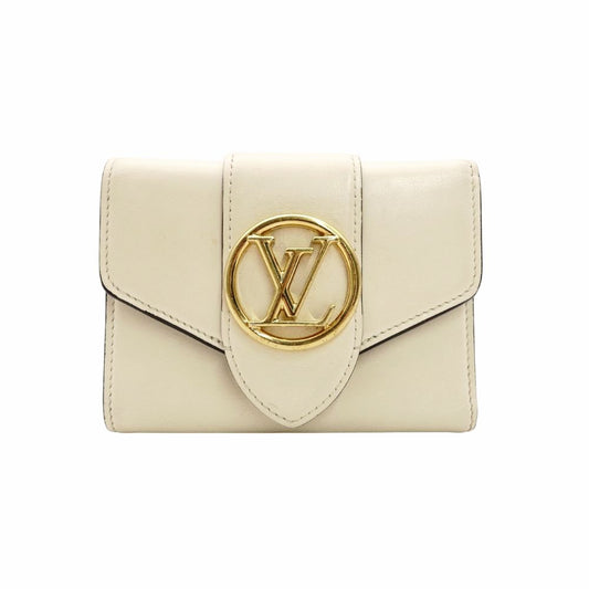 LOUIS VUITTON Pont Neuf Compact White Leather White LV Logo Gold Hardware R8020159
