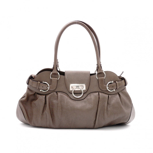 Salvatore Ferragamo Gancini Shoulder Bag, Leather, Brown, Silver Hardware