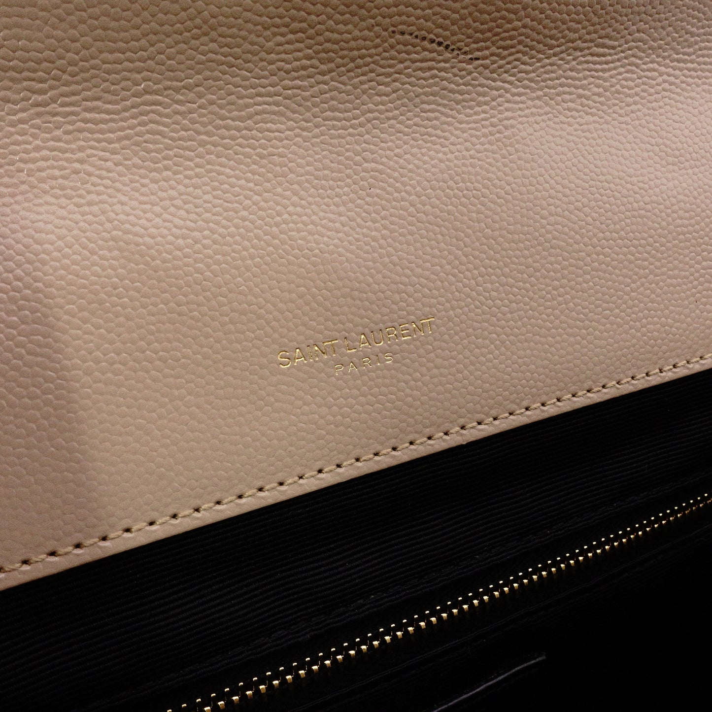 SAINT LAURENT Quilted Envelope Shoulder Bag, Leather, Beige, Gold Hardware, YSL Crossbody
