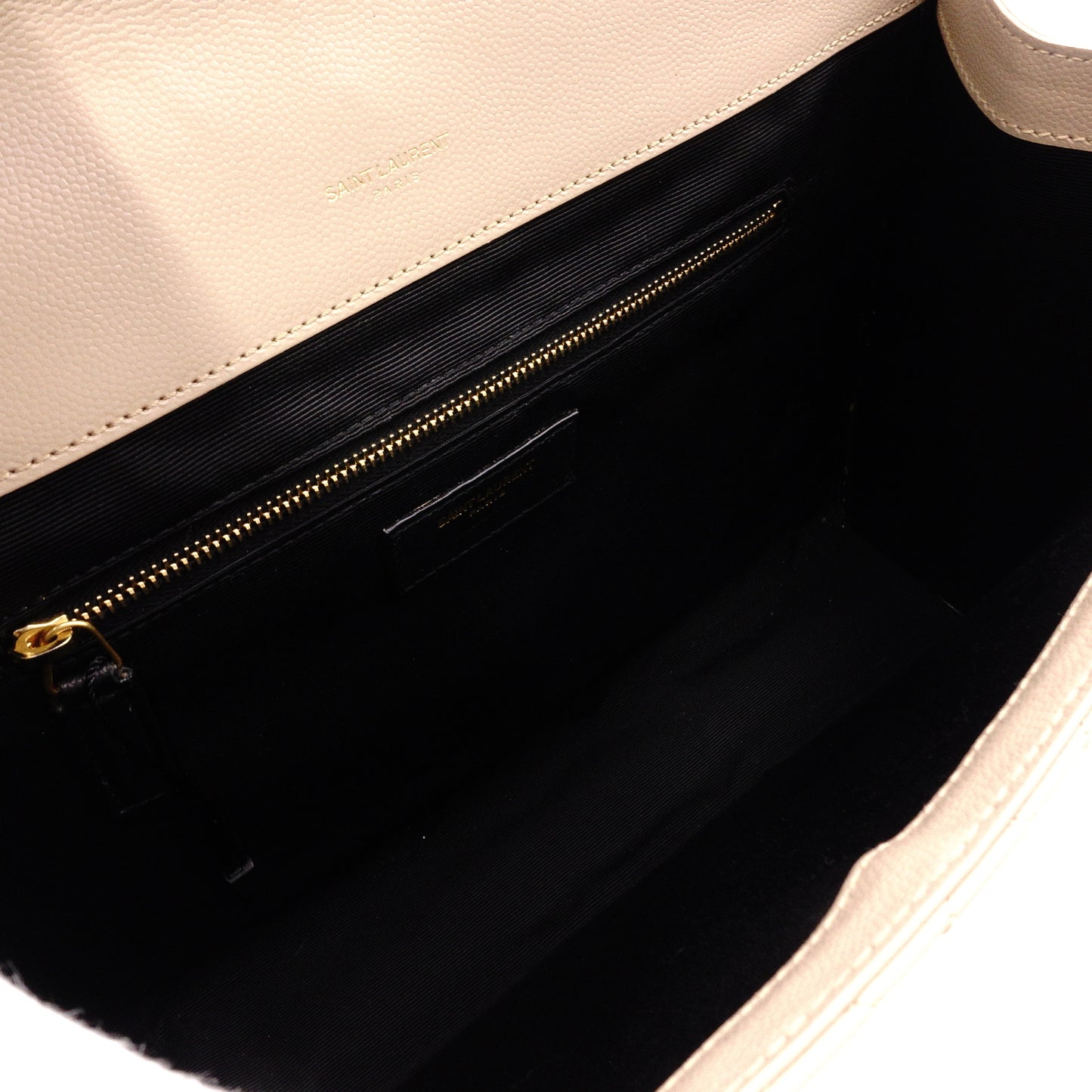 SAINT LAURENT Quilted Envelope Shoulder Bag, Leather, Beige, Gold Hardware, YSL Crossbody