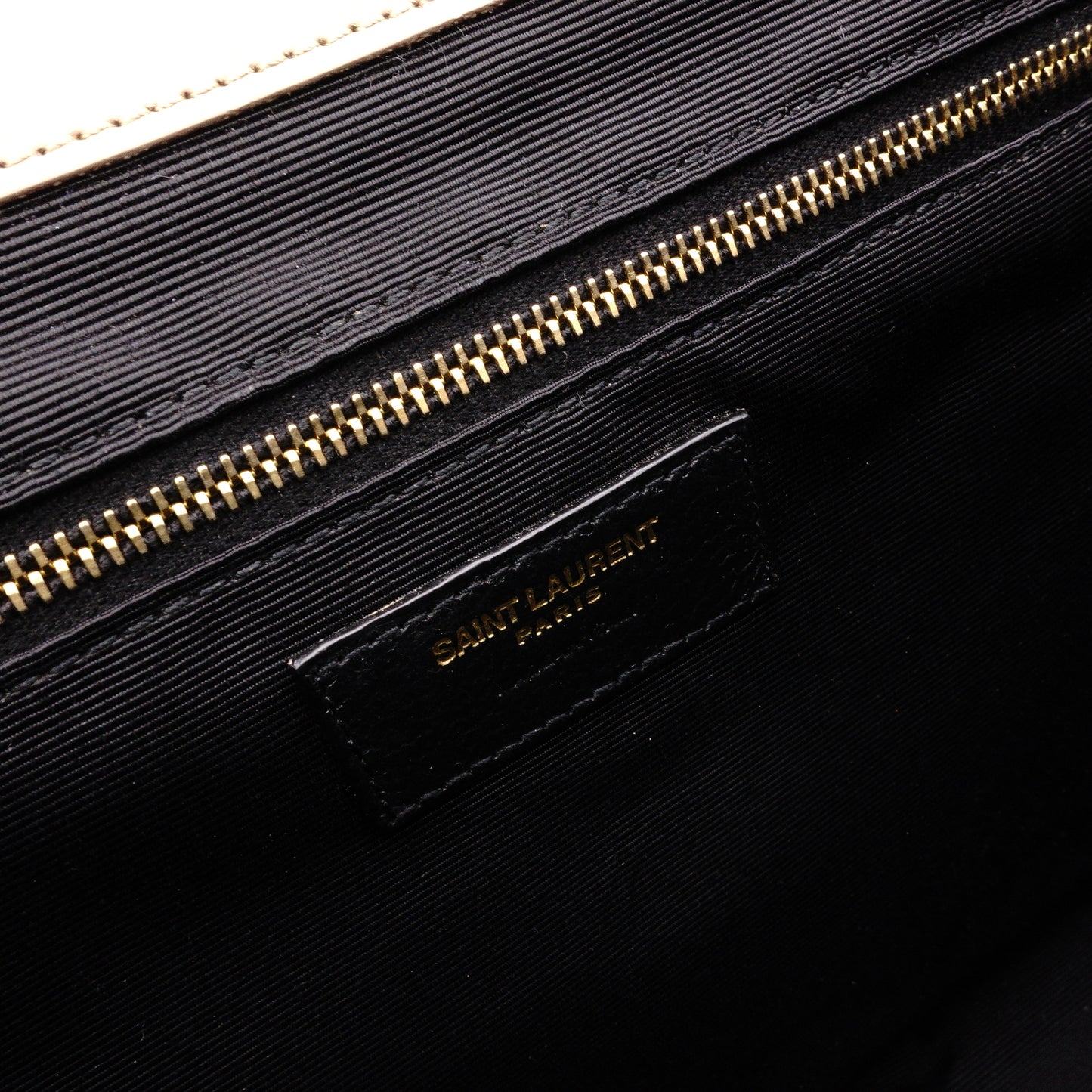 SAINT LAURENT Quilted Envelope Shoulder Bag, Leather, Beige, Gold Hardware, YSL Crossbody