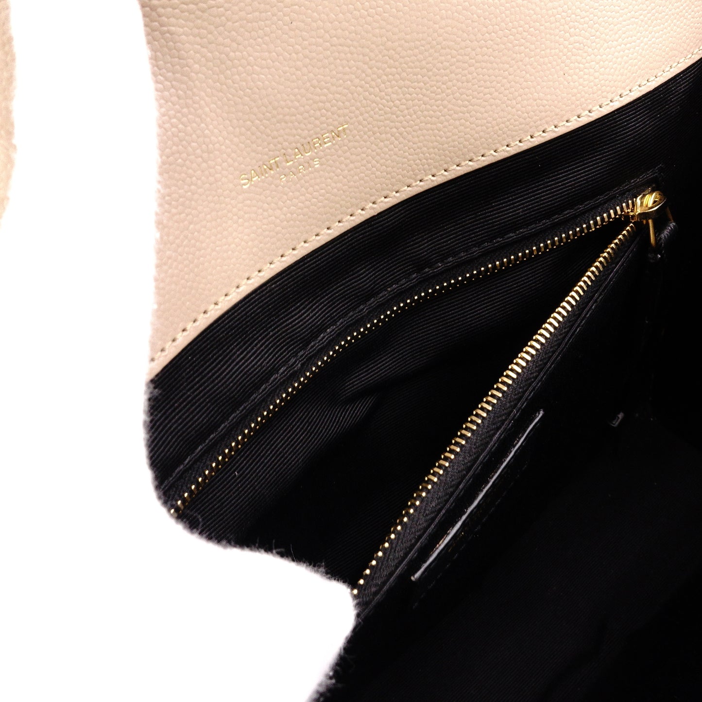 SAINT LAURENT Quilted Envelope Shoulder Bag, Leather, Beige, Gold Hardware, YSL Crossbody