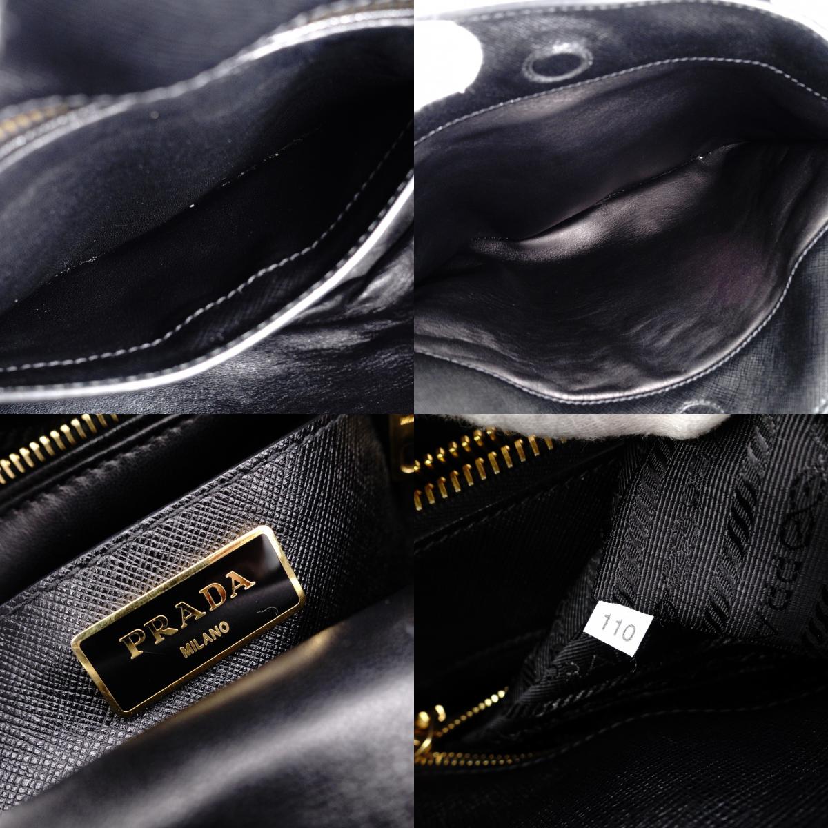 PRADA Handbag, Leather, Black, Saffiano Leather, 2-Way, Gold Hardware