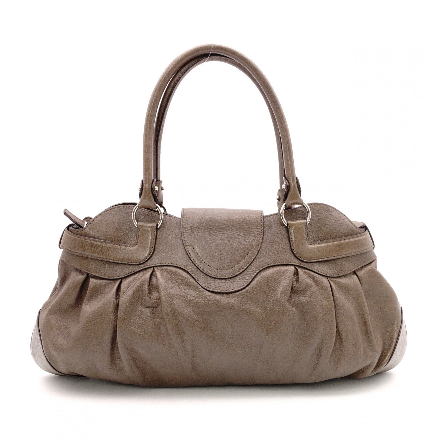 Salvatore Ferragamo Gancini Shoulder Bag, Leather, Brown, Silver Hardware