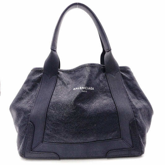 BALENCIAGA Navy Cabas Handbag, Leather, Navy, Logo Tote Bag