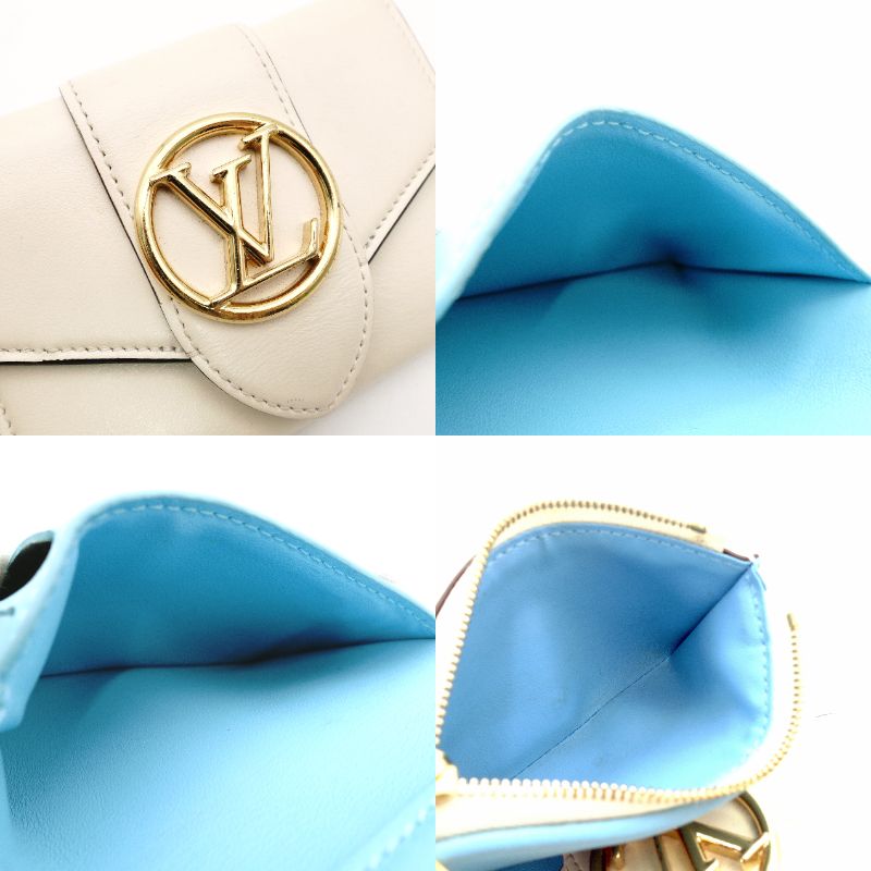 LOUIS VUITTON Pont Neuf Compact White Leather White LV Logo Gold Hardware R8020159