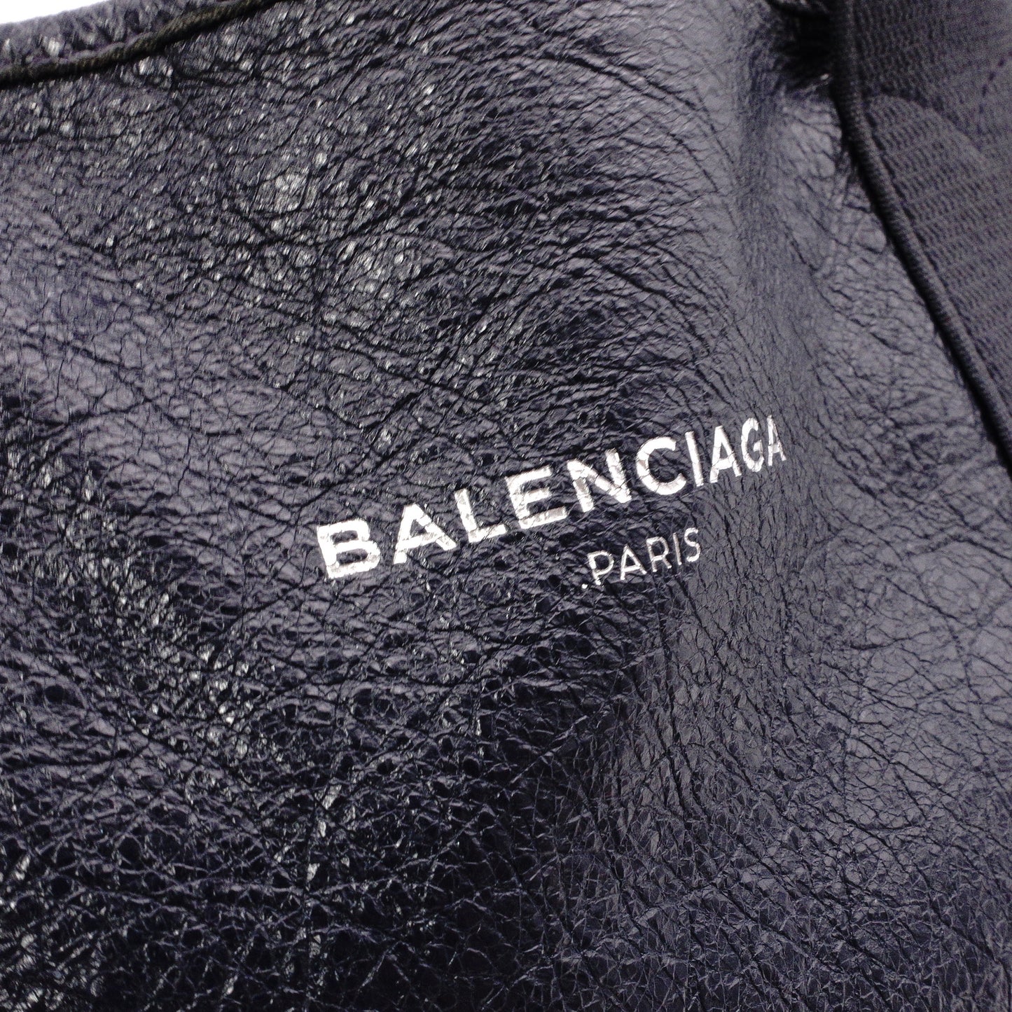 BALENCIAGA Navy Cabas Handbag, Leather, Navy, Logo Tote Bag