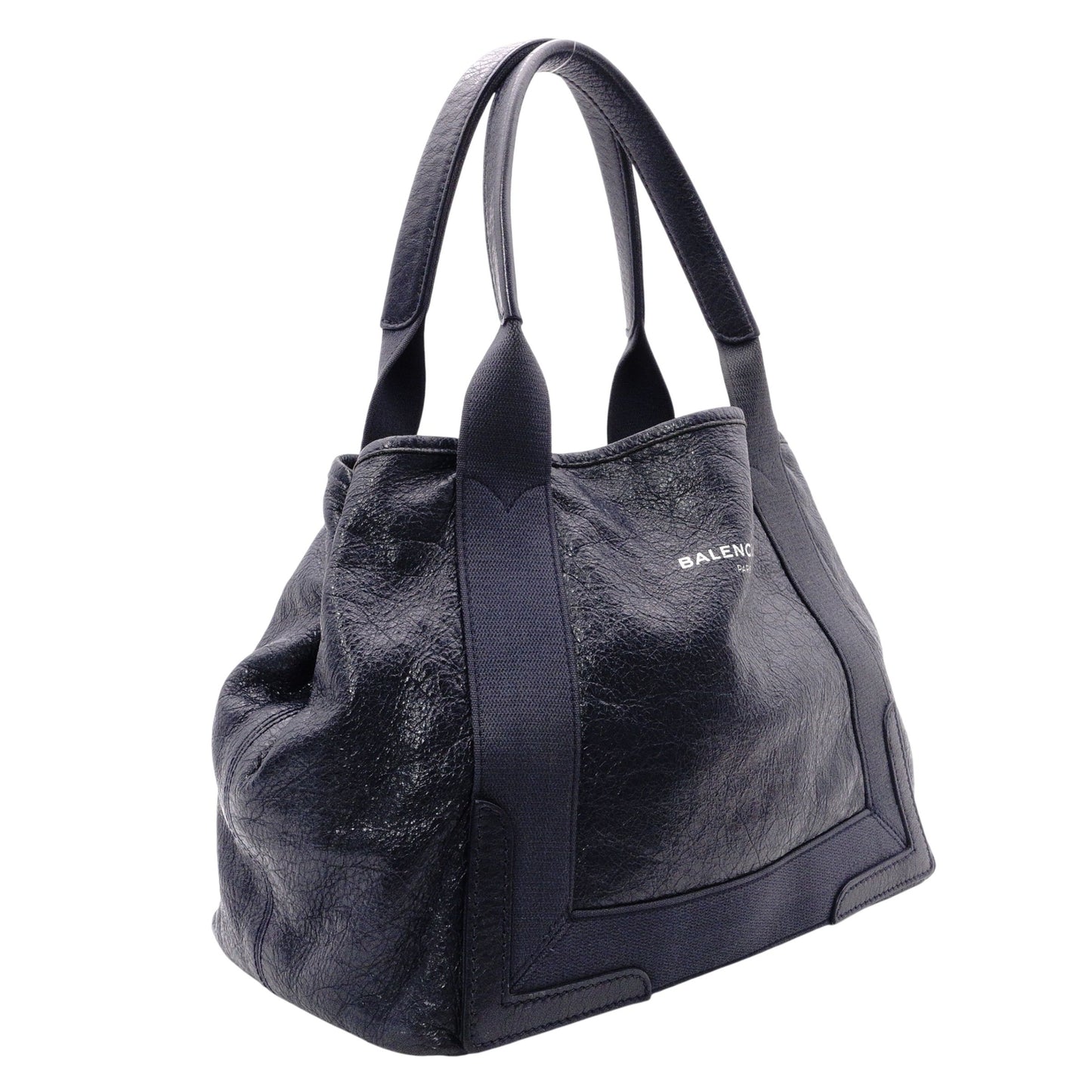 BALENCIAGA Navy Cabas Handbag, Leather, Navy, Logo Tote Bag