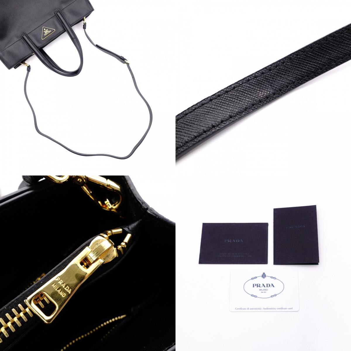 PRADA Handbag, Leather, Black, Saffiano Leather, 2-Way, Gold Hardware