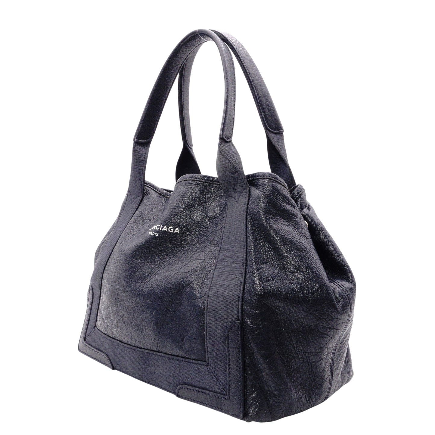 BALENCIAGA Navy Cabas Handbag, Leather, Navy, Logo Tote Bag