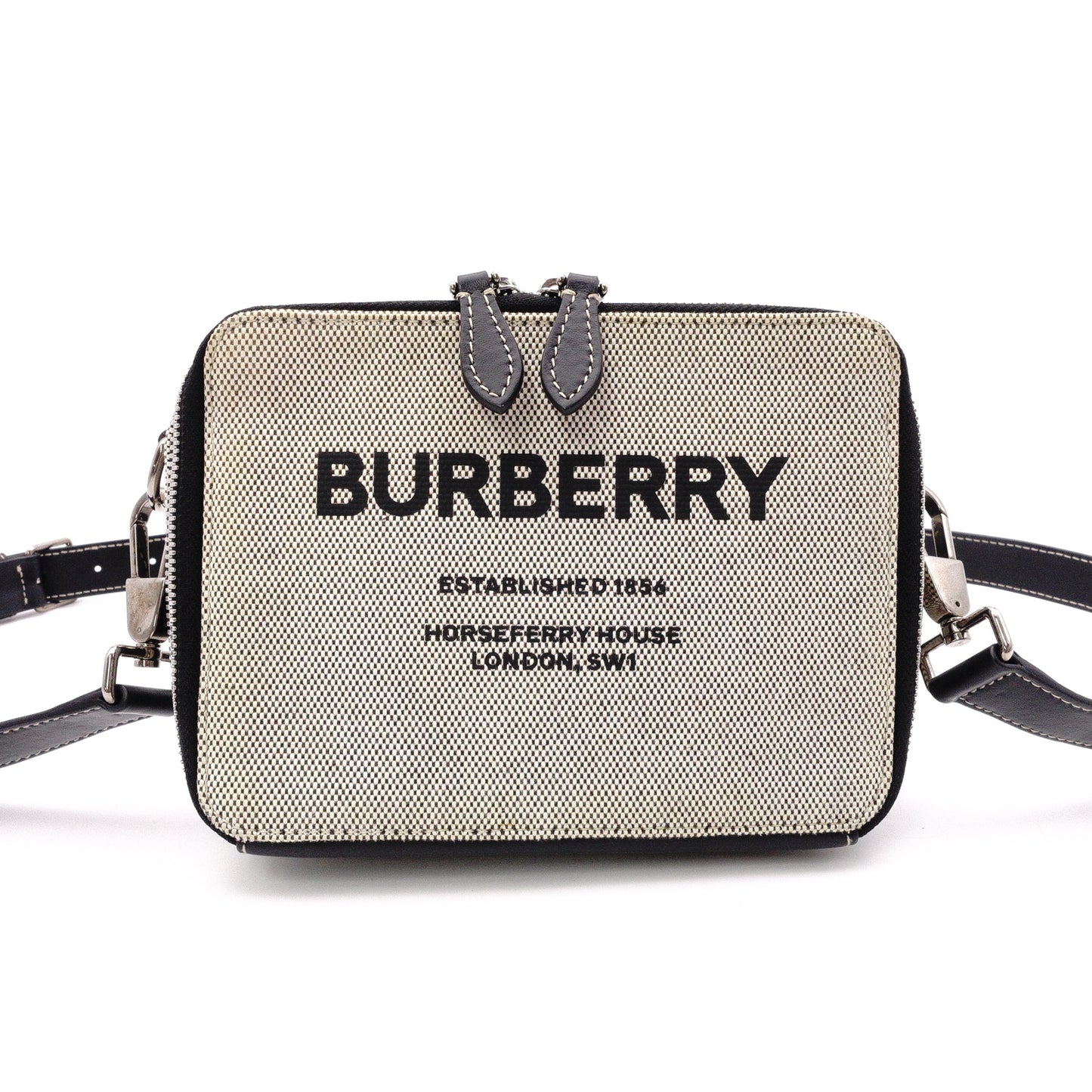 BURBERRY Horseferry Print Shoulder Bag, Canvas/Leather, Beige x Black, Crossbody
