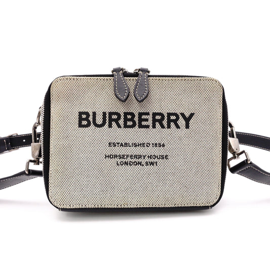 BURBERRY Horseferry Print Shoulder Bag, Canvas/Leather, Beige x Black, Crossbody