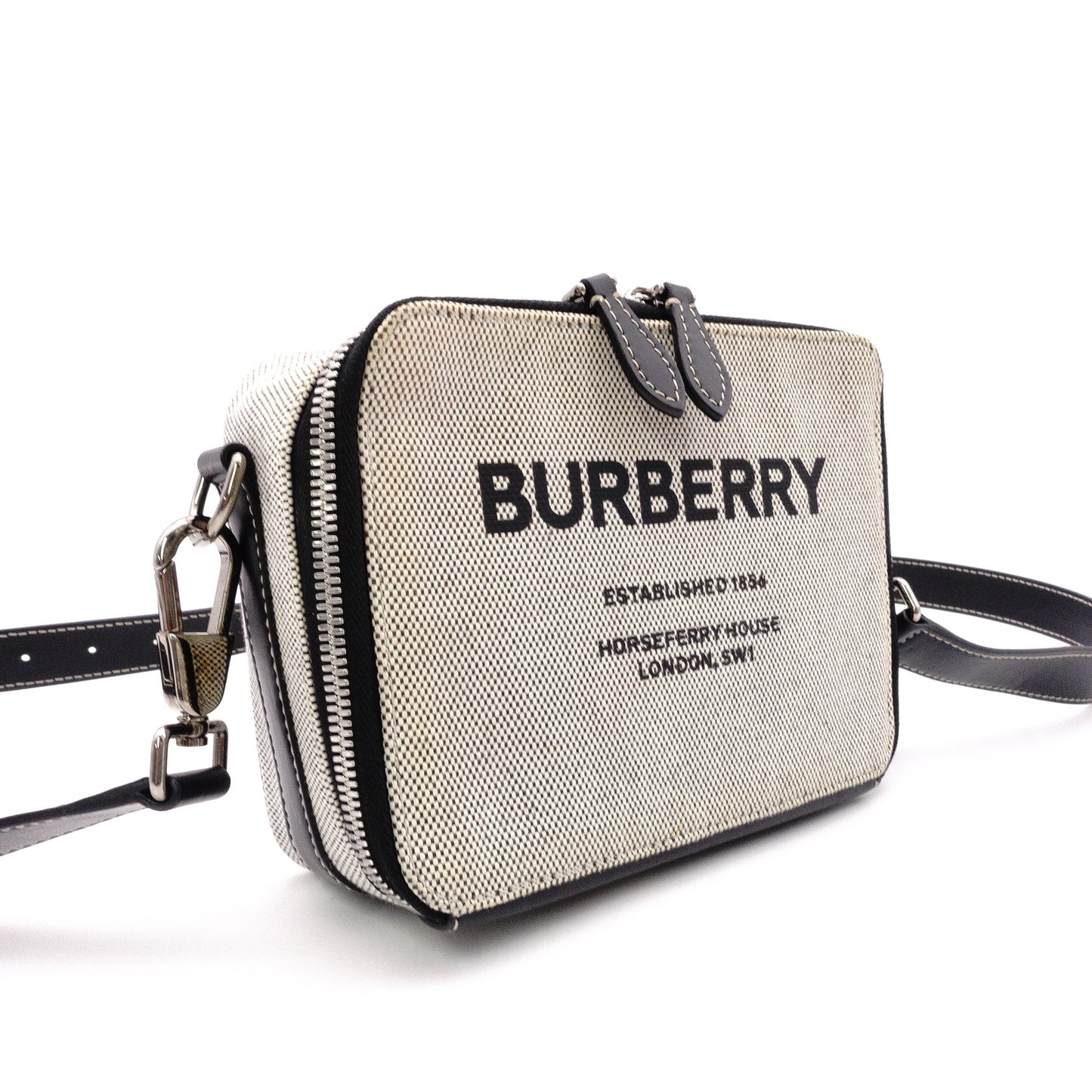 BURBERRY Horseferry Print Shoulder Bag, Canvas/Leather, Beige x Black, Crossbody