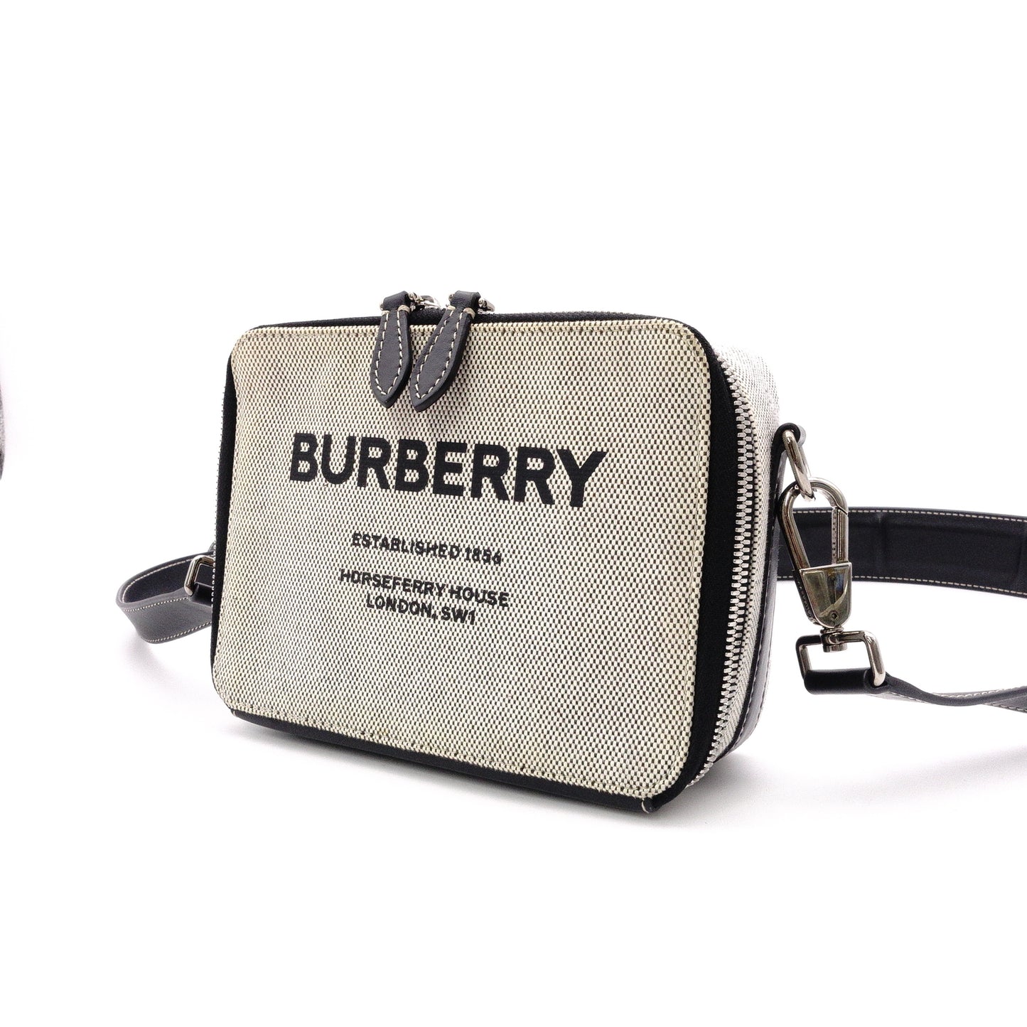 BURBERRY Horseferry Print Shoulder Bag, Canvas/Leather, Beige x Black, Crossbody