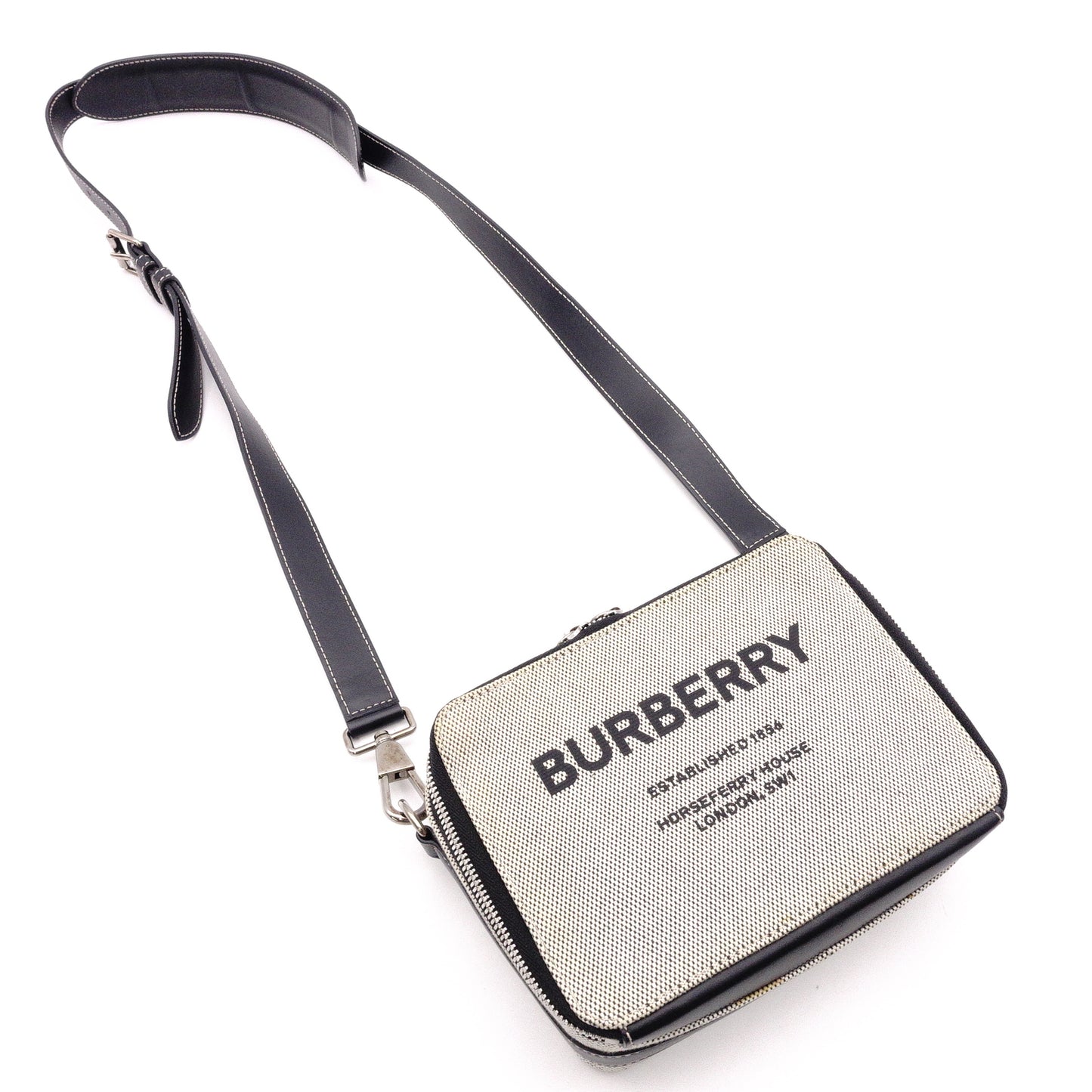 BURBERRY Horseferry Print Shoulder Bag, Canvas/Leather, Beige x Black, Crossbody