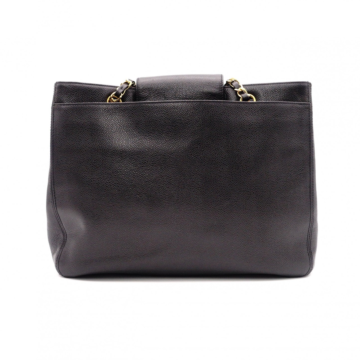 CHANEL Caviar Skin Chain Tote Bag Supermodel Shoulder Bag Leather Black Gold Hardware
