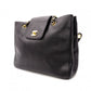 CHANEL Caviar Skin Chain Tote Bag Supermodel Shoulder Bag Leather Black Gold Hardware
