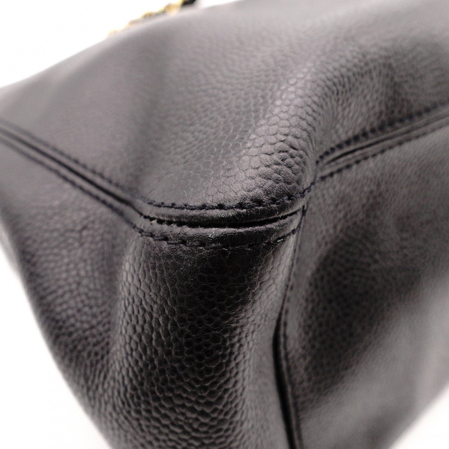 CHANEL Caviar Skin Chain Tote Bag Supermodel Shoulder Bag Leather Black Gold Hardware