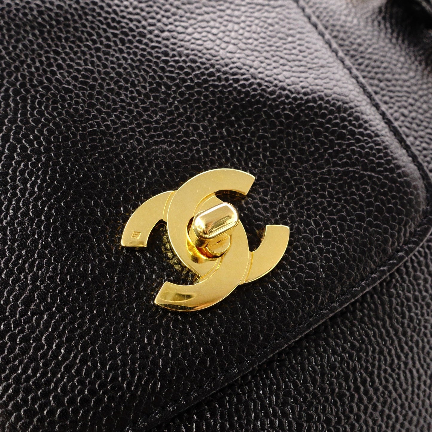 CHANEL Caviar Skin Chain Tote Bag Supermodel Shoulder Bag Leather Black Gold Hardware