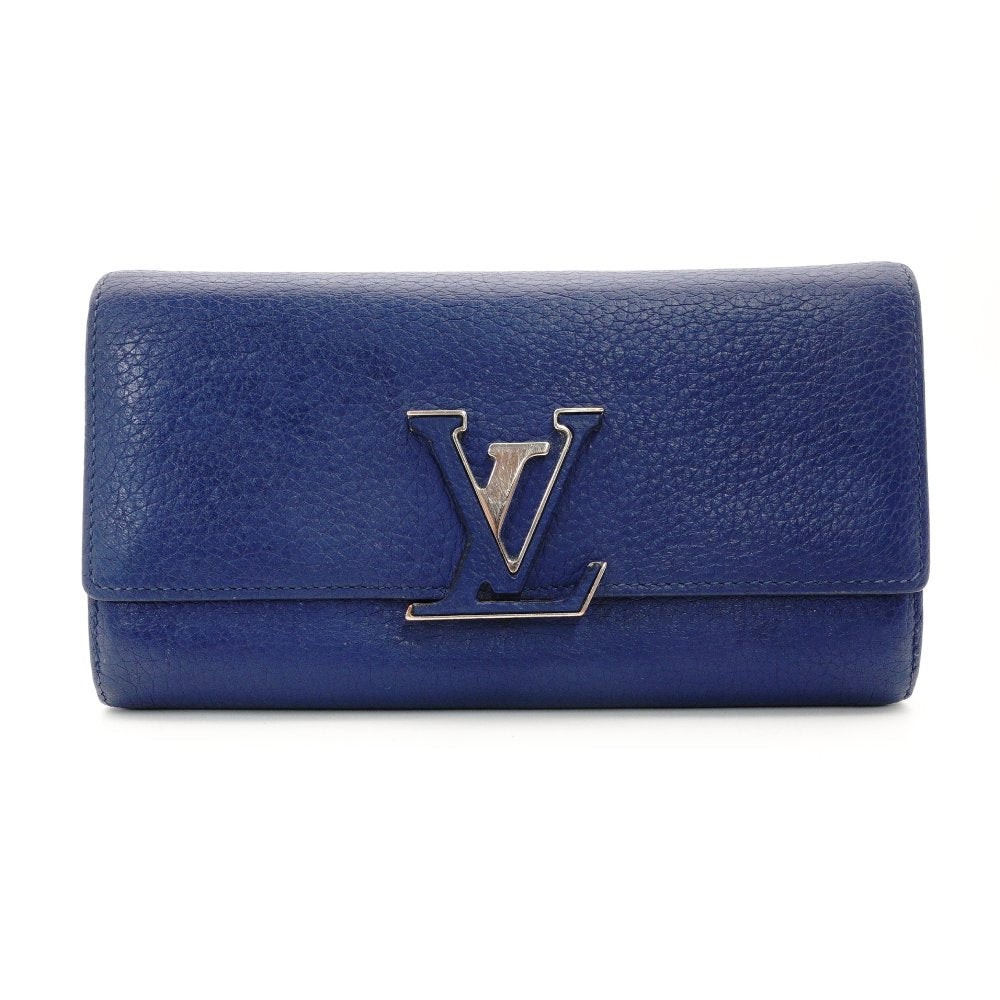 LOUIS VUITTON Taurillon Capucines Long Wallet Navy Blue Leather LV Logo Silver Hardware R801902