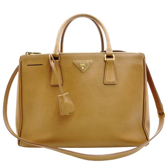PRADA Galleria Handbag Brown Saffiano Leather Tote Brown 2-Way Shoulder Gold Hardware R8020230