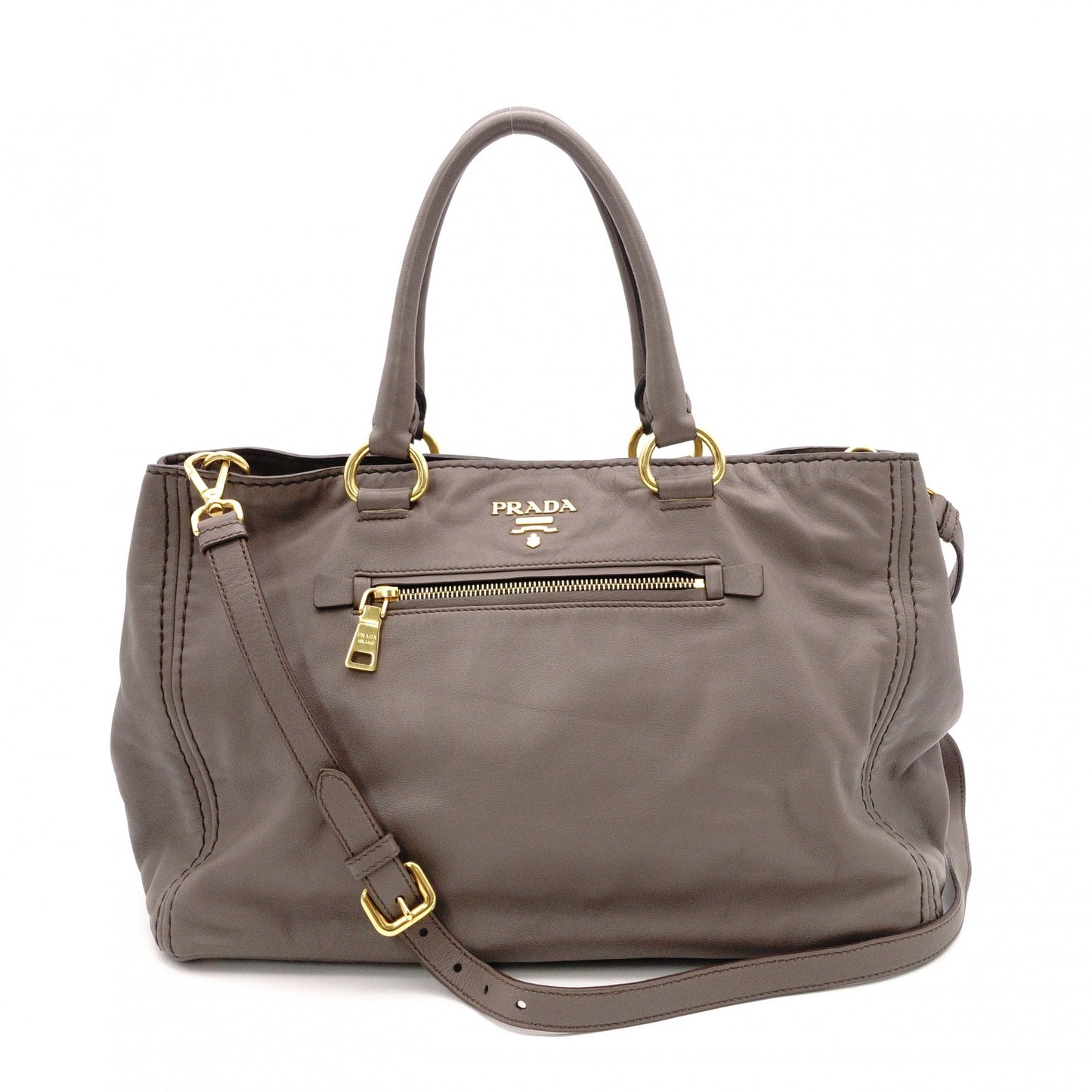 PRADA BN2103 Tote Bag, Leather, Grey, 2-way Shoulder Bag, Gold Hardware
